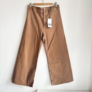 Zara Marine Straight Brown Wash Wide Leg High Waist Jeans 46